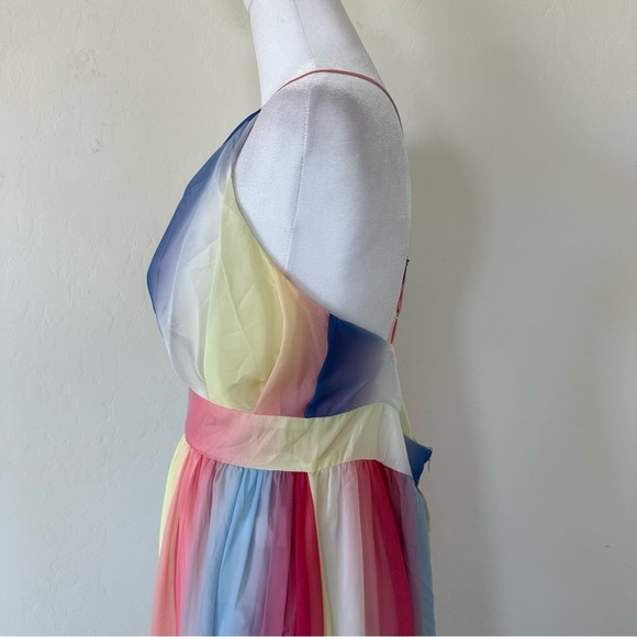 Cupshe NWT Colorful Rainbow Plunging Neckline Cross Back Maxi Dress Large - Picture 8 of 14
